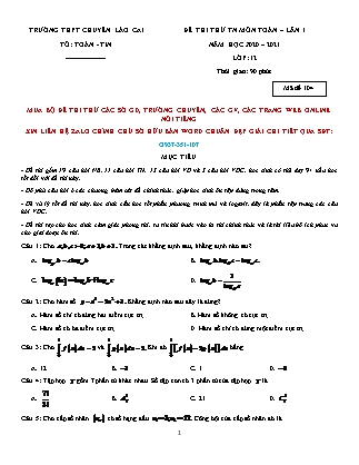 Đề thi thử tốt nghiệp môn Toán Lớp 12 - Mã đề 104 - Lần 1 - Năm học 2020-2021 - Trường THPT chuyên Lào Cai