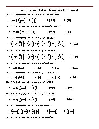 Tài liệu ôn tập môn Toán Lớp 12 - Chủ đề 1: Bài tập về đồng biến nghịch biến của hàm số