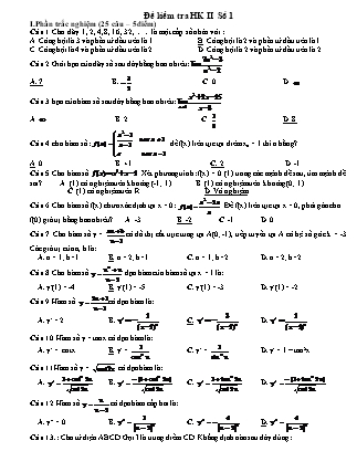 Đề kiểm tra học kỳ II môn Toán Lớp 11 - Đề số 1