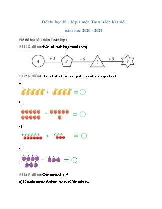 Bài kiểm tra cuối học kỳ I môn Toán Lớp 1 - Đề số 4 - Năm học 2020-2021