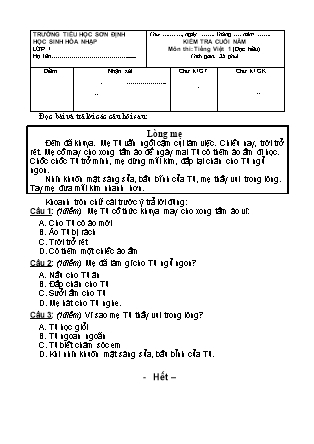Bài kiểm tra cuối năm môn Tiếng Việt + Toán Lớp 1 - Trường TH Sơn Định (Có đáp án)