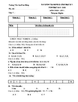 Bài kiểm tra định kỳ cuối học kỳ I môn Toán Lớp 1 - Năm học 2019-2020 - Trường TH Kim Đồng (Có ma trận và đáp án)