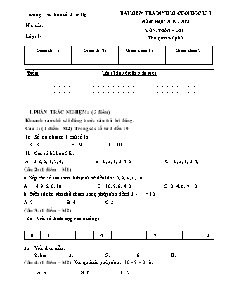 Bài kiểm tra định kỳ cuối học kỳ I môn Toán + Tiếng Việt Lớp 1 - Năm học 2019-2020 - Trường TH Số 2 Tứ Hạ