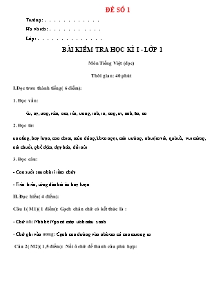 Bài kiểm tra học kỳ I môn Tiếng Việt Lớp 1