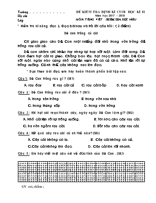 Đề kiểm tra định kỳ cuối học kỳ II môn Tiếng Việt Lớp 1 - Năm học 2017-2018