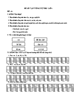 Đề ôn tập môn Tiếng Việt Lớp 1 - Học kỳ I