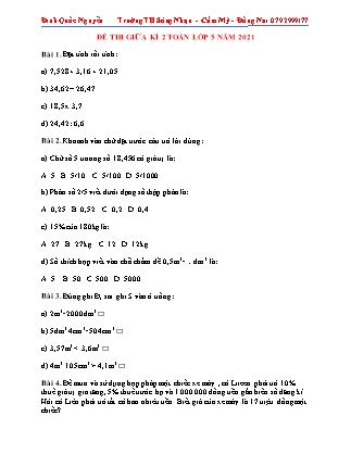 Đề thi giữa học kỳ II môn Toán Lớp 5 - Đinh Quốc Nguyễn