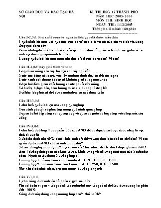 Đề thi môn Sinh học - Kỳ thi học sinh giỏi lớp 12 thành phố - Năm học 2005-2006 - Sở GD&ĐT Hà Nội (Có đáp án)