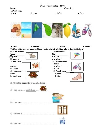 Đề thi môn Tiếng Anh Lớp 1 - Học kỳ II