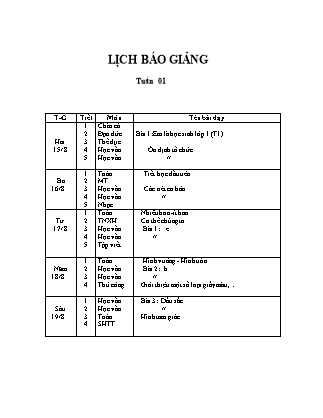 Giáo án Lớp 1 - Tuần 1 - Năm học 2011-2012