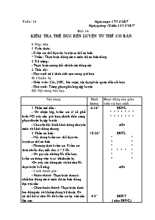 Giáo án Lớp 1 - Tuần 16 - Bài 16: Thể dục rèn luyện tư thế cơ bản - Năm học 2017-2018