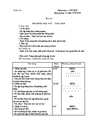 Giáo án Lớp 1 - Tuần 2 - Bài 3: Đội hình đội ngũ - trò chơi - Năm học 2019-2020