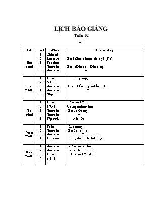 Giáo án Lớp 1 - Tuần 2 - Năm học 2011-2012