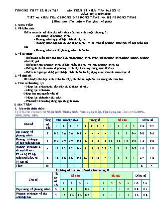 Ma trận đề kiểm tra Đại số Lớp 10 - Tiết 46 - Năm học 2019-2020 - Trường THPT Hà Huy Tập