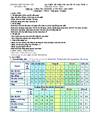 Ma trận đề kiểm tra Đại số và giải tích Lớp 11 - Tiết 46 - Năm học 2019-2020 - Trường THPT Hà Huy Tập