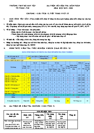 Ma trận đề kiểm tra môn Toán Lớp 12 - Tiết 27: Chương 1 - Năm học 2019-2020 - Trường THPT Hà Huy Tập