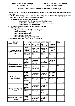 Ma trận đề kiểm tra môn Toán Lớp 12 - Tiết 54+55 - Học kỳ I - Năm học 2019-2020