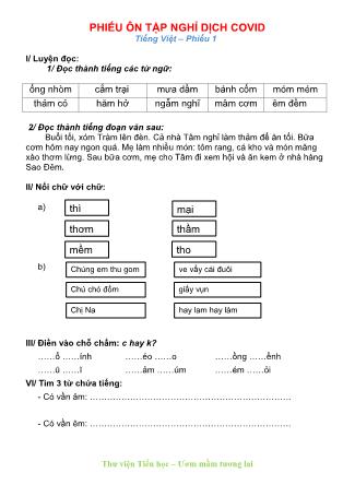 Phiếu bài tập ôn tập môn Toán + Tiếng Việt Lớp 1