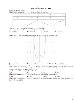 Đề thi thử lần 2 môn Toán học Lớp 12