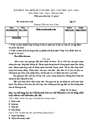 Bài kiểm tra định kỳ cuối học kỳ I môn Tiếng Việt Lớp 3 - Năm học 2019-2020 - Trường TH Sơn Lâm