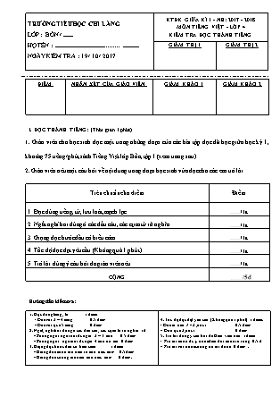 Bài kiểm tra định kỳ giữa học kỳ I môn tiếng Việt Lớp 4 - Năm học 2017-2018 - Trường TH Chi Lăng (Có đáp án)