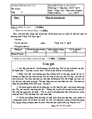 Bài kiểm tra lại lần II môn Tiếng Việt Lớp 5 - Năm học 2018-2019 - Trường TH Sơn Cao (Có đáp án và ma trận)