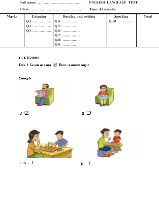 Bài kiểm tra ngữ pháp môn Tiếng Anh Lớp 3 (Có đáp án)