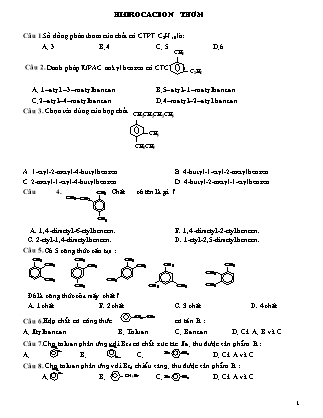 Bài tập trắc nghiệm môn Hóa học Lớp 11 - Hidrocacbon thơm
