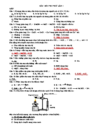 Câu hỏi ôn tập thi thử lần 1 môn Hóa học Lớp 12
