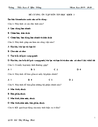 Đề cương ôn tập môn Tin học Khối 3 - Năm học 2019-2020 - Trường TH A Yên Đồng