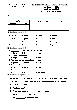 Đề kiểm tra chất lượng học kỳ II môn Tiếng Anh Lớp 3 - Năm học 2019-2020 - Trường TH Nam Thái
