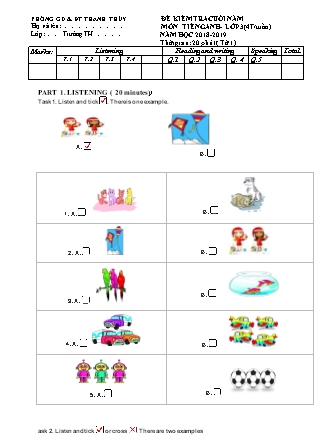 Đề kiểm tra cuối năm môn Tiếng Anh Lớp 3 - Năm học 2018-2019 - Phòng GD&ĐT Thanh Thủy