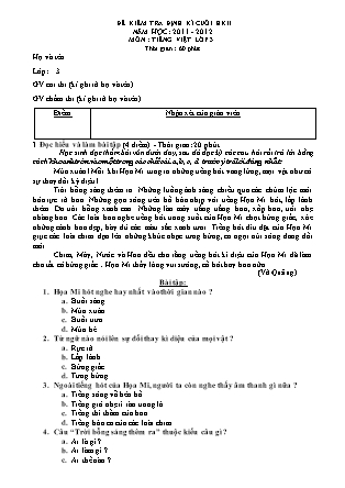 Đề kiểm tra định kỳ cuối học kỳ II môn Tiếng Việt Lớp 3 - Năm học 2011-2012