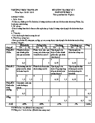 Đề kiểm tra học kỳ I môn Sinh học Lớp 6 - Năm học 2018-2019 - Trường THCS Thanh Am (Có ma trận và đáp án)