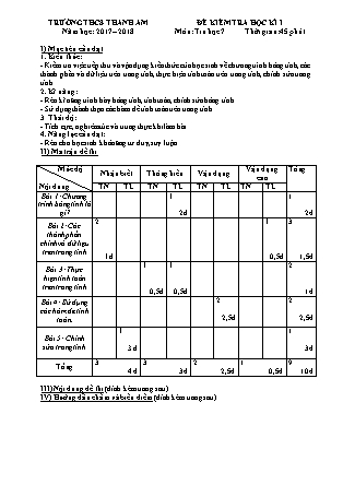 Đề kiểm tra học kỳ I môn Tin học Lớp 7 - Năm học 2017-2018 - Trường THCS Thanh Am (Có ma trận và đáp án)