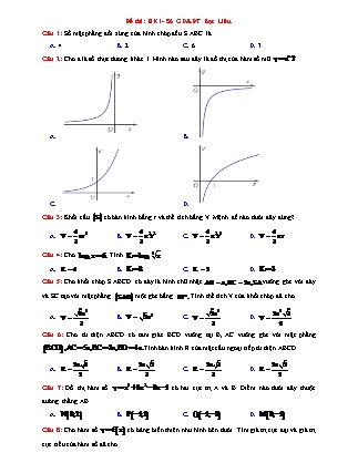 Đề ôn thi học kỳ I môn Toán Lớp 12 - Sở GD&ĐT Bạc Liêu