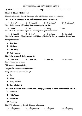Đề thi khảo sát môn Tiếng Việt Lớp 3