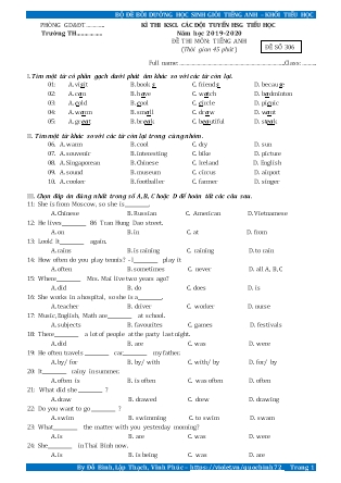 Đề thi môn Tiếng Anh - Kỳ thi khảo sát các đội tuyển học sinh giỏi tiểu học - Đề số 306 - Năm học 2019-2020