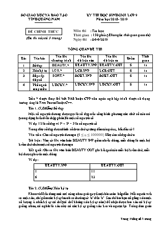 Đề thi môn Tin học - Kỳ thi học sinh giỏi Lớp 9 - Năm học 2018-2019 - Sở GD&ĐT tỉnh Quảng Nam
