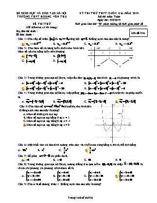 Đề thi môn Toán Lớp 12 - Kỳ thi thử THPT Quốc gia môn năm 2019 - Mã đề 016 - Trường THPT Hoàng Văn Thụ (Có đáp án)