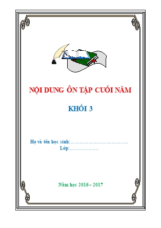 Nội dung ôn tập cuối môn Toán + Tiền Việt Khối 3 - Năm học 2016-2017
