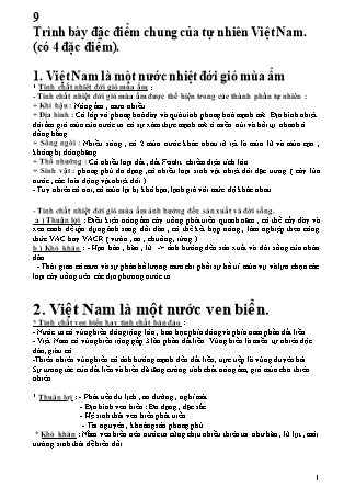 Ôn tập môn Địa lý Lớp 8 - Đặc điểm chung của tự nhiên Việt Nam