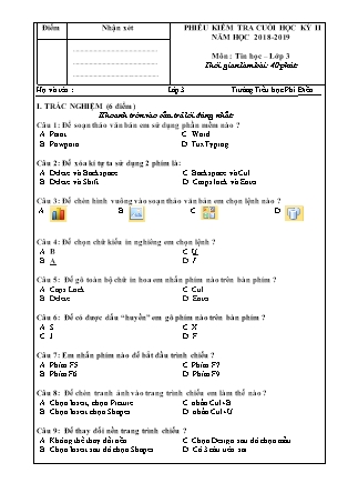 Phiếu kiểm tra cuối học kỳ II môn Tin học Lớp 3 - Năm học 2018-2019 (Có ma trận và đáp án)