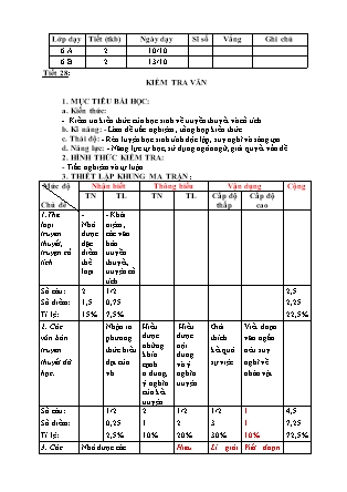 Bài kiểm tra 1 tiết môn Ngữ văn Lớp 6 - Tiết 28 - Hà Thị Liễu (Có ma trận và đáp án)