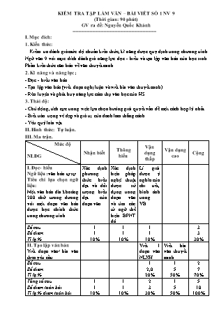 Bài kiểm tra môn Ngữ văn Lớp 9 - Viết bài tập làm văn số 1 - Nguyễn Quốc Khánh