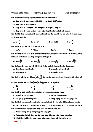Đề cương ôn tập môn Vật lý Lớp 12 - Đề số 20
