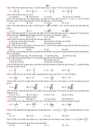 Đề khảo sát chất lượng môn Vật lý Lớp 12 - Đề 5