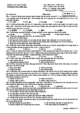 Đề kiểm tra 1 tiết học kỳ II môn Vật lý Lớp 12 - Mã đề 333 - Năm học 2017-2018 - Trường THPT Ninh Hải
