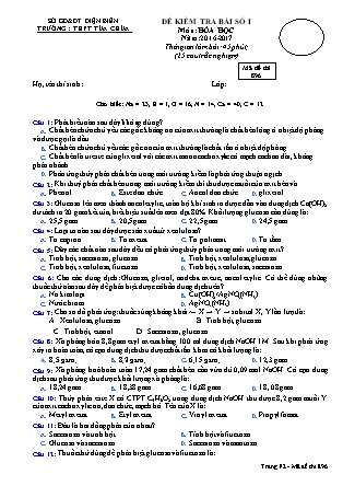 Đề kiểm tra bài số 1 môn Hóa học Lớp 12 - Mã đề 896 - Năm học 2016-2017 - Trường THPT Tủa Chùa