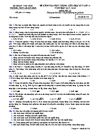 Đề kiểm tra chất lượng giữa học kỳ II môn Vật lý Lớp 12 - Mã đề 710 - Trường THPT Lê Quý Đôn